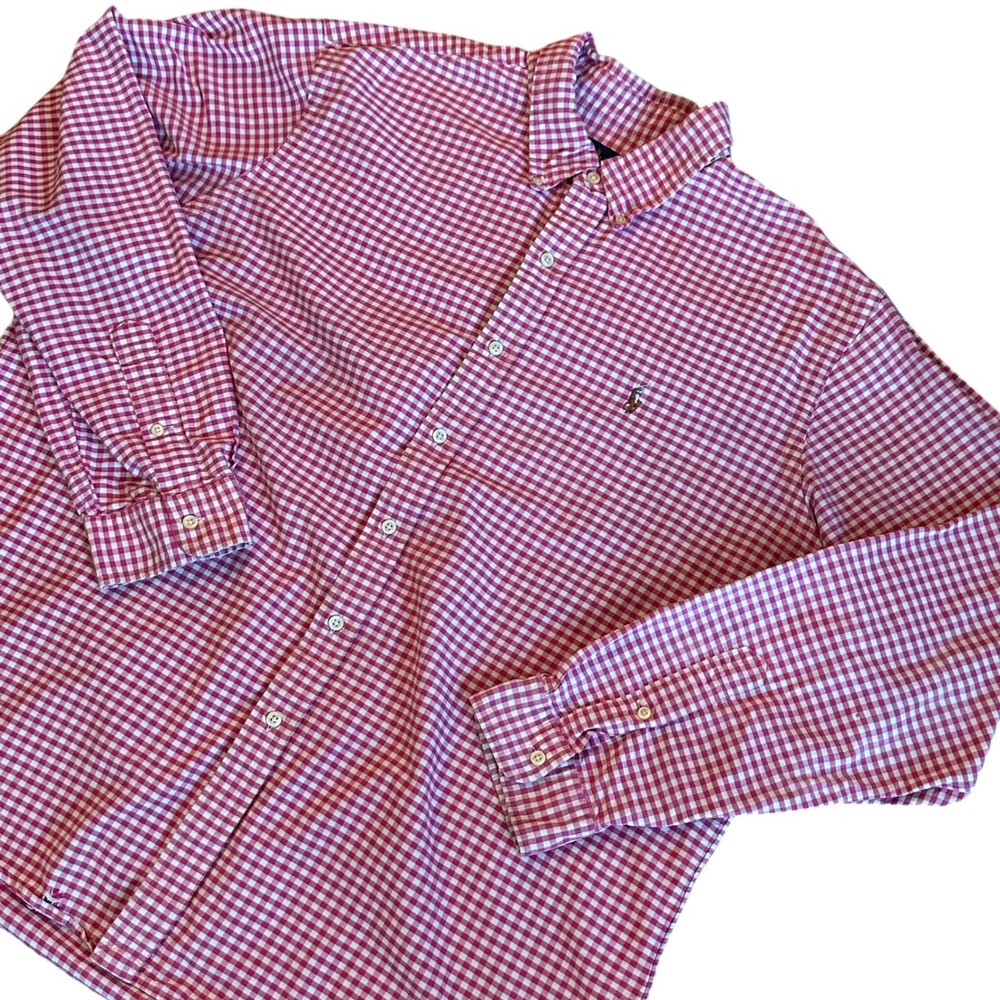 Ralph Lauren Button Down Shirt Mens XXL Pink Gingham Long Sleeve Cotton